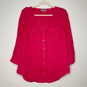 JM Collection 100% Linen Pink Button Down Women’s Shirt